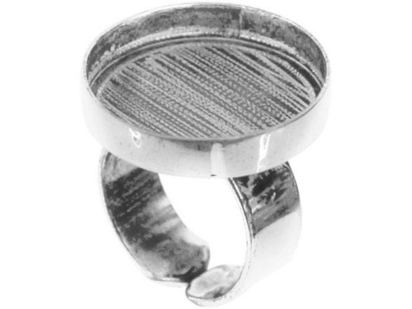 Amate Studios Silver Plated Finger Ring Blank, Adjustable, Round Bezel, 23mm (Each)