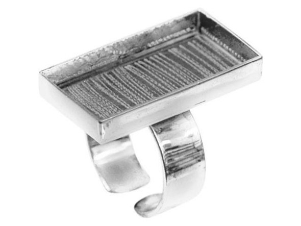 Amate Studios Silver Plated Finger Ring Blank, Adjustable, Rectangle Bezel, 29x14mm (Each)