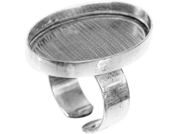 Amate Studios Silver Plated Finger Ring Blank, Adjustable, Oval Bezel, 30x20mm (Each)