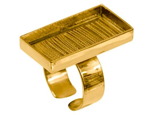 Amate Studios Brass Finger Ring Blank, Adjustable, Rectangle Brass Bezel, 29x14mm (Each)