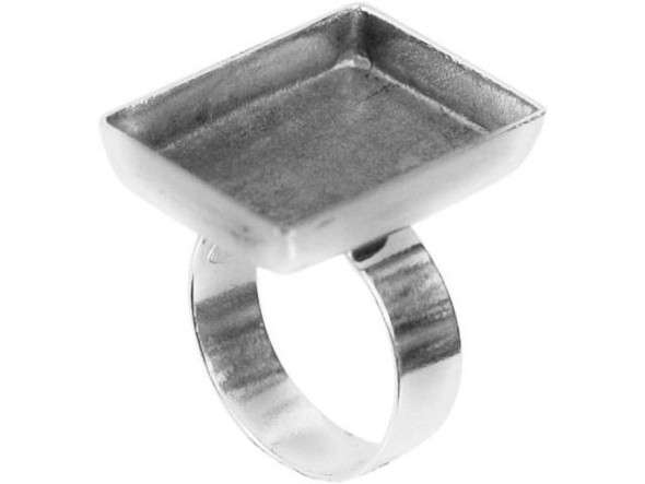Amate Studios Silver Plated Finger Ring Blank, Adjustable, Rectangle Bezel, 24x17mm (Each)