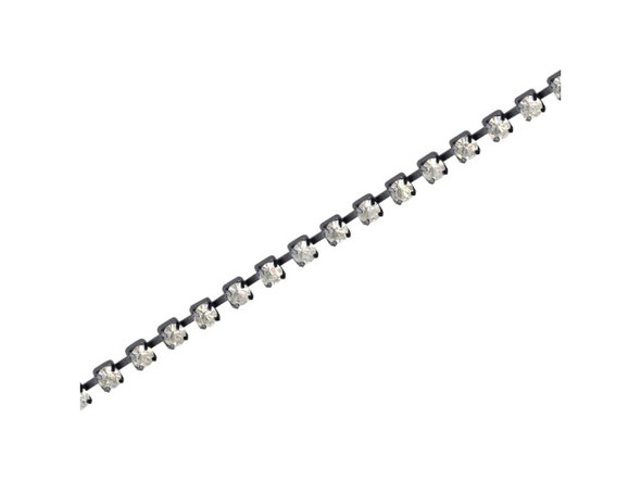 Crystal/ Gunmetal Glass Rhinestone Chain, 2.5mm (meter)