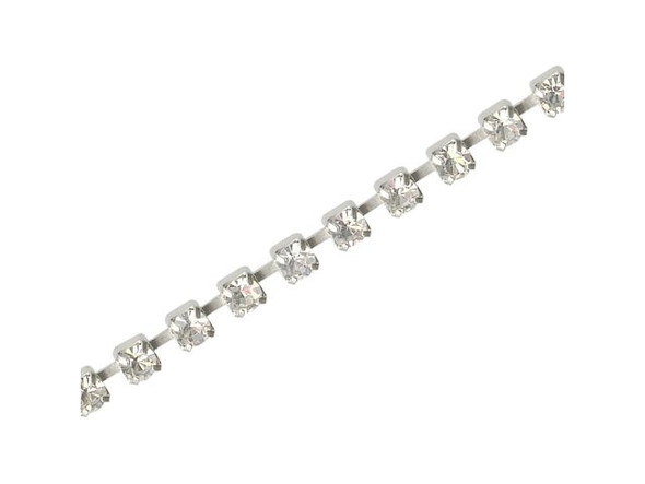 Silver Plated Glass Rhinestone Chain, 4mm (meter)