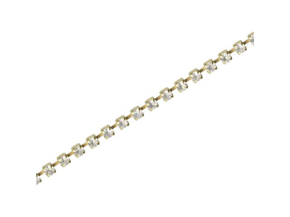 Crystal/ Raw Brass Glass Rhinestone Chain, 2.5mm (meter)