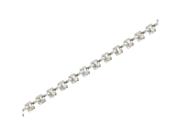 Silver Plated Glass Rhinestone Chain, 3mm (meter)