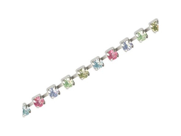 Light Multi/ Silver Plated Glass Rhinestone Chain, 4mm (meter)