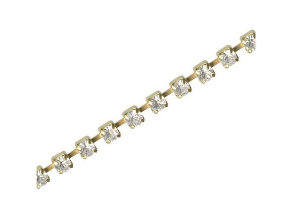 Raw Brass Glass Rhinestone Chain, 4mm (meter)