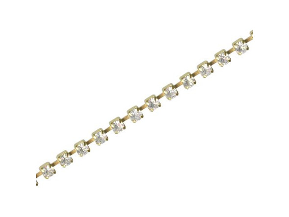 Raw Brass Glass Rhinestone Chain, 3mm (meter)