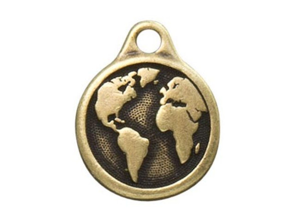 TierraCast Antiqued Brass Plated 17mm Earth Drop Charm (Each)