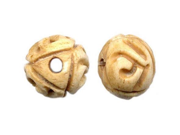 Antiqued Bone Beads, Rotund, 14mm, Carved (10 Pieces)