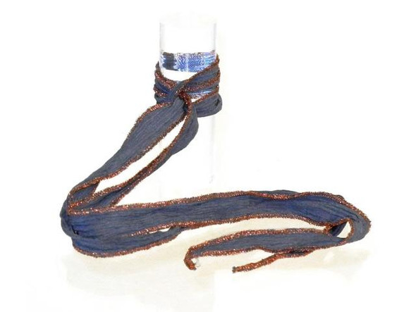 Hand Dyed Silk Ribbon, 32"-36" - Storm Blue/ Copper Edge (Each)