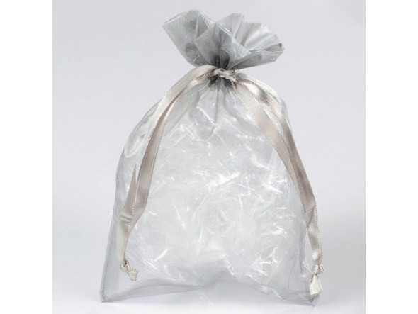 Organza Drawstring Bag, 5x7" - Silver (10 Pieces)
