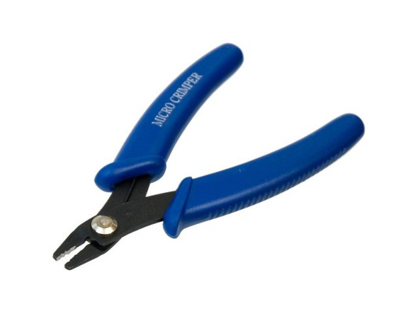 EURO TOOL is known for producing innovative and quality jewelry making tools and supplies. With this specialty crimping tool, you don't need as much pressure on the crimp beads as you may have used with other pliers. Too much pressure can damage the tips of crimping pliers, and may cause the crimp to cut through beading cable. Pliers eventually wear out and may break. Rings & Things backs these crimp pliers with a six month warranty. When handled without excessive pressure, they last much longer. To use crimp pliers, string desired pattern, add crimp bead and finishing finding (jump ring, split ring, bullion or wire protector), then use the crimper section (1) of the crimp pliers to secure the stringing cable. (Best results are achieved when the two cable pieces are positioned on either side of the center dimple.) Use the rounder section (2) for final shaping. This gives you a compact, rounded crimp bead, which (if desired) can be hidden inside large-hole bead, a crimp cover, or even a fold-over bead tip.    See Related Products links (below) for similar items and additional jewelry-making supplies that are often used with this item.