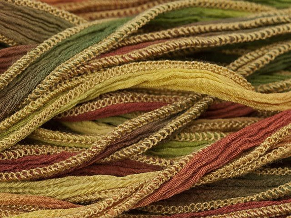 Hand Dyed Silk Ribbon, 32"-36" - Autumn Leaves (each)