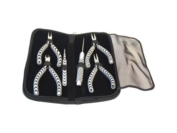 Use this 6-piece jewelry tool set to cut brass, copper and sterling silver wire; create wrapped or basic loops; open and close jump rings, ear wires and other jewelry loops; ream out poorly drilled beads or rough holes; and precisely position knots.See Related Products links (below) for similar items and additional jewelry-making supplies that are often used with this item.