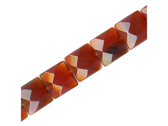 Carnelian Gemstone Beads, Faceted Puffed Square, 12x5.5mm (strand)
