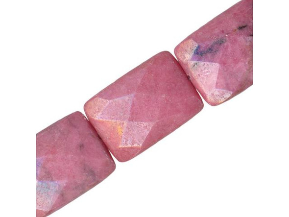 Rhodonite Gemstone Beads, 18x25mm Faceted Puffed Rectangle (strand)