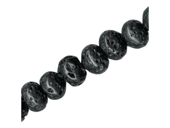 Black Lava Stone Beads: Earthy yet elegant, black lava stone beads are made from basalt, a type of igneous rock formed during volcanic eruptions. Due to their many holes and bubbles, lava stone beads add great texture, but not a lot of weight, to jewelry designs. Lava stone is naturally rough in texture, and our lava stone beads usually appear to have been treated with a paraffin wax to make them smooth to the touch - plain basalt would be rather abrasive!Lava stone beads are a great base for essential oils, as well as Art Clay Silver paste and other Metal Clay pastes -- just be sure to burn off the waxy coating in a kiln first.Don't have a kiln? For essential oils, you don't need to remove 100% of the waxy coating: you can burn off some with a torch, or bake the beads in a 250 F oven on a layer of foil for about 20 minutes (remove from the oven and wipe with a paper towel before they completely cool). Please follow all safety precautions when using either method.Please see the Related Products links below for similar items, and more information about this stone.