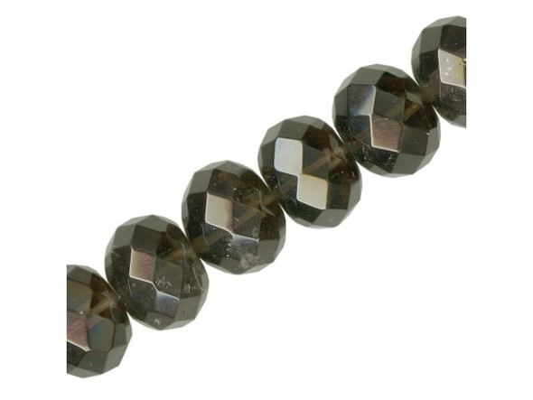 Smoky Quartz Gemstone Bead, 16mm Faceted Rondelle (strand)