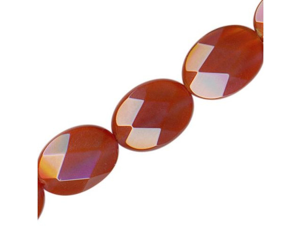 Carnelian Gemstone Beads, 16x20mm Faceted Puffed Oval (strand)