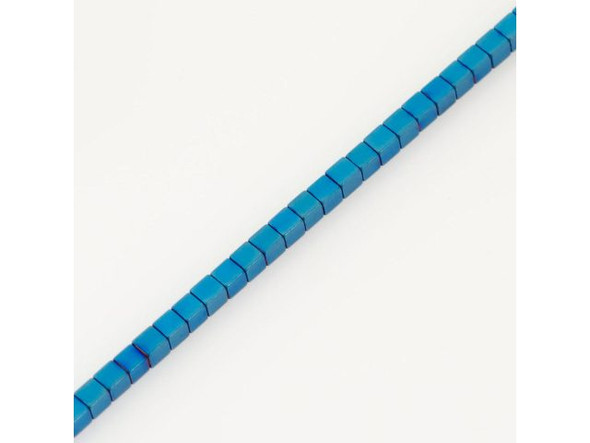 Electroplated Hematine Gemstone Bead, Cube, 2mm - Blue (strand)