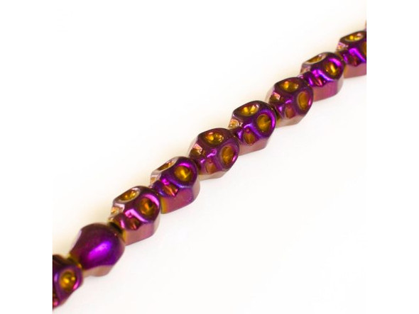 Electroplated Hematine Gemstone Bead, Skull, 8x10mm - Purple (strand)