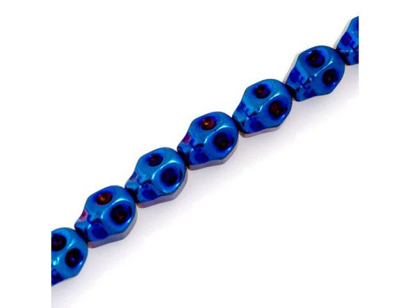 Electroplated Hematine Gemstone Bead, Skull, 8x10mm - Blue (strand)