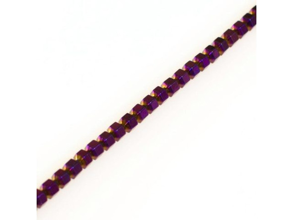 Electroplated Hematine Gemstone Bead, Hexagon Round, 3mm - Purple (strand)