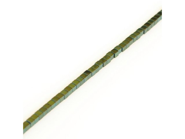 Electroplated Hematine Gemstone Bead, Cube, 2mm - Green (strand)
