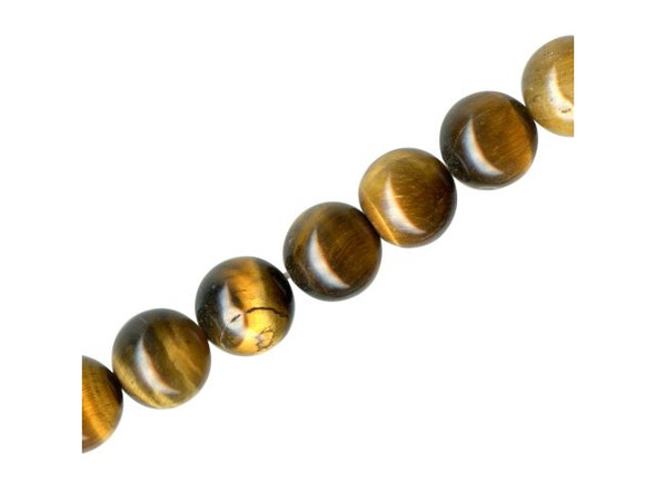 Tigereye Beads come in richly chatoyant browns and yellows with a golden luster. While legends exist of Roman soldiers wearing this "all seeing" stone for protection in battle, tigereye was not considered a semiprecious gemstone until the late 19th century. Today, tigereye beads are some of our gemstone best sellers!The stone is also known as African cat's eye, crocidolite, and tiger's eye, and was once even called griqualandite, named after Griqualand West in Africa, where the finest examples of the stone were mined.Protect tigereye jewelry components from scratches, sharp blows, and large temperature changes. Because of their chatoyance, tigereye beads and pendants should not be cleaned with alcohol or abrasives. It can be helpful to treat the stone with oils like Goo Gone.  Please see the Related Products links below for similar items, and more information about this stone.