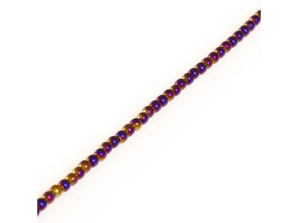 Electroplated Hematine Gemstone Bead, Round, 2mm - Purple (strand)