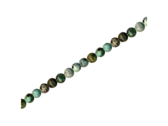 African turquoise is a descriptive name: it is not true turquoise, but actually a jasper found in Africa. These semiprecious beads have a matrix structure similar to that of turquoise, and are light bluish-green in color.The matrix in African turquoise is usually dark or black, and African turquoise beads provide a good substitute for genuine turquoise beads. As with many semiprecious gemstones, identifying a stone accurately can be tricky!African turquoise looks very similar to variquoise, a unique combination of variscite and turquoise found in Utah and Nevada.  See Related Products links (below) for similar items and additional jewelry-making supplies that are often used with this item.