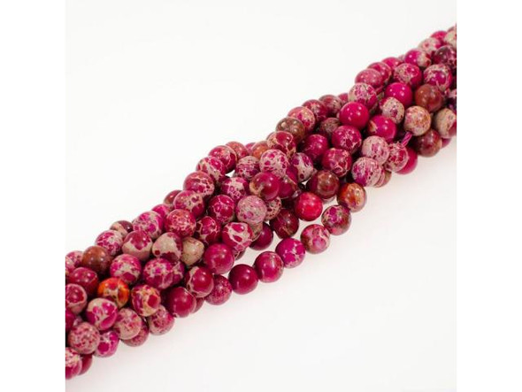 Impression Jasper Gemstone Beads, 6mm Round - Hot Pink (strand)
