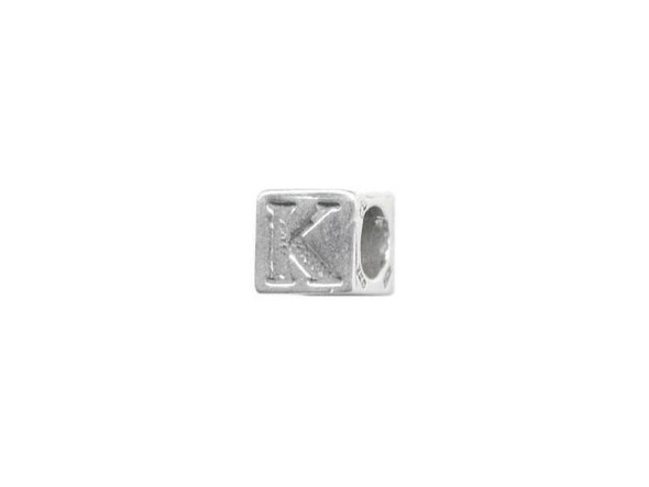 Sterling Silver Bead, Letter, 5.6mm, K (Each)