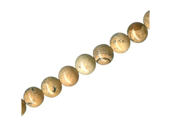 Sand-colored picture jasper beads display streaks and marking that often seem to depict landscapes - from desert sand dunes to rocky mountains to dry riverbeds. This semiprecious gemstone is actually petrified mud. The mud was rich in quartz that oozed and dripped into pockets of gas formed by molten lava. Heat from the exposure turned the mud solid almost instantly. Picture jasper is found in Idaho and Oregon (USA). Our selection of picture jasper beads generally include shades of light brown, tan, cream, terra cotta and black. These semiprecious jewelry components are said to help re-evaluate life issues, facilitate development, and aid business pursuits.  Find related items below, and find out more about jasper in our Gemstone Index.