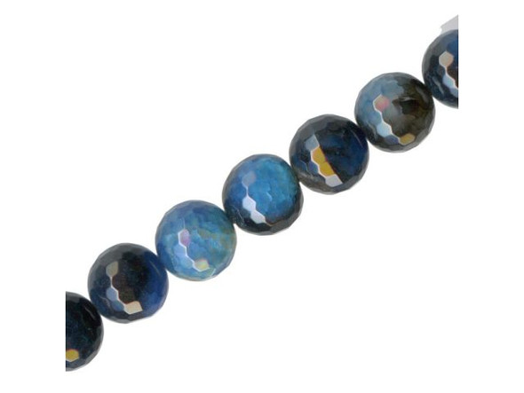 Banded Agate Gemstone Beads, Faceted Round, 10mm - Black/ Blue (strand)