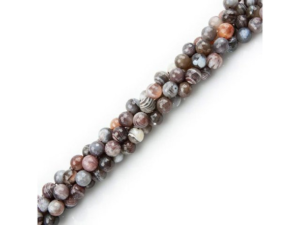 Botswana Agate Gemstone Beads, Faceted Round, 10mm (strand)