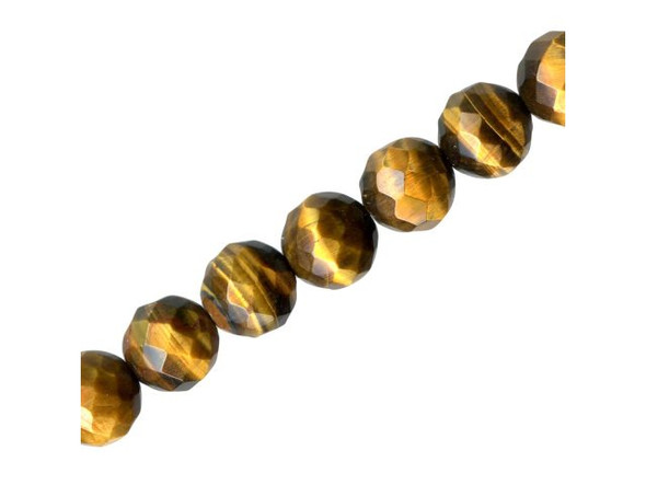 Tiger Eye Gemstone Beads, Faceted Round, 10mm (strand)
