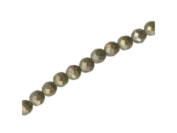 Pyrite Gemstone Beads, Faceted Round, 6mm (strand)