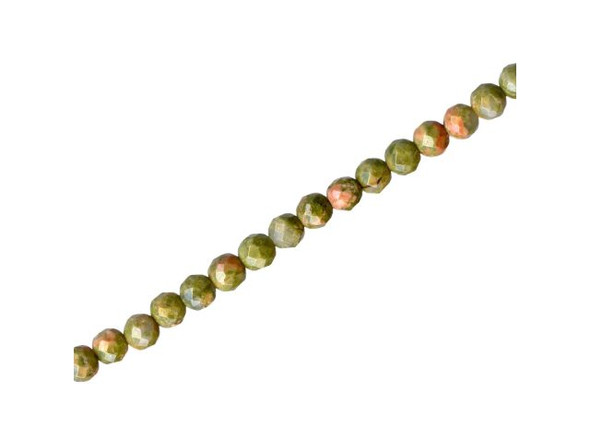 Unakite Gemstone Beads, Faceted Round, 4mm (strand)