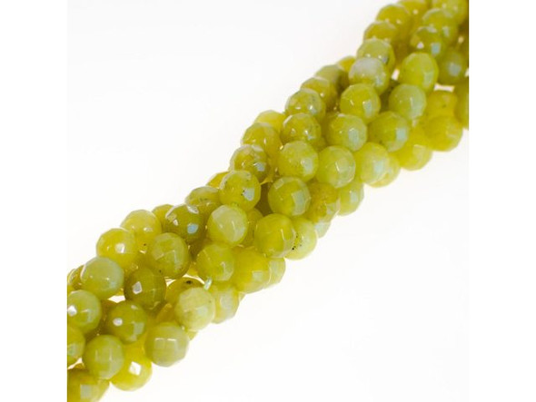 Olive Jade Gemstone Beads, 8mm Faceted Round (strand)