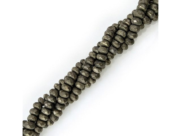 Pyrite Gemstone Beads, Faceted Rondelle, 8x5mm (strand)