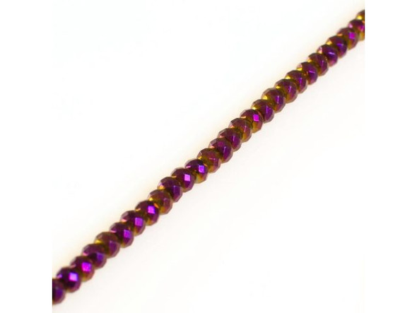 Electroplated Hematine Gemstone Bead, Faceted Rondelle, 4mm - Purple (strand)