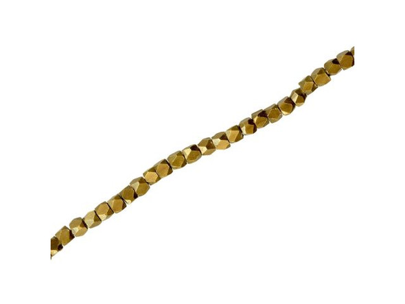 Brass Beads, Faceted Cube, 2.5mm (strand)