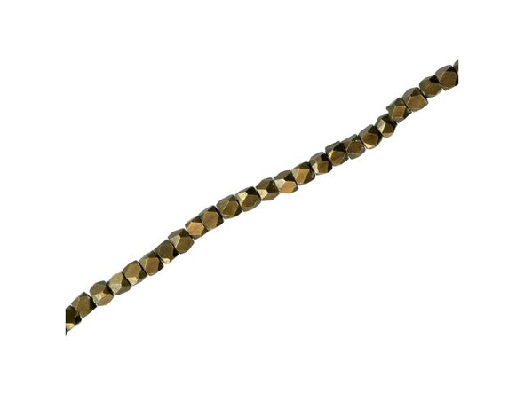 Antiqued Brass Plated Beads, Faceted Cube, 2.5mm (strand)
