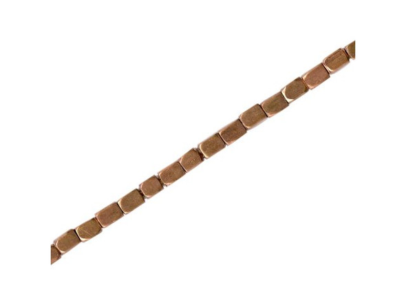 Copper Plated Beads, Faceted Rectangle, 4mm (strand)