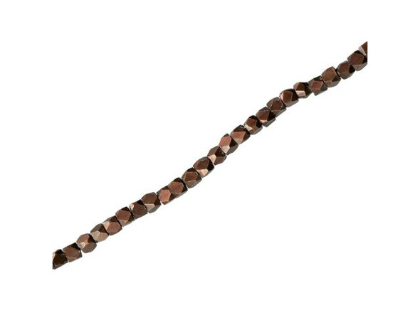 Antiqued Copper Plated Beads, Faceted Cube, 2.5mm (strand)