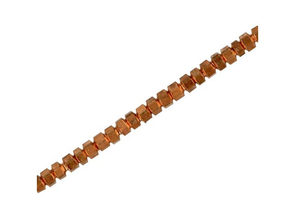 Antiqued Copper Plated Beads, Hexagon Drum, 3.5-4mm - Special Purchase (strand)