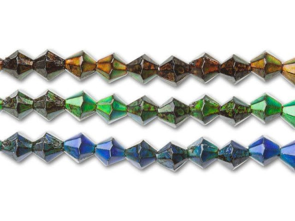 Color-Change Mirage BeadsInspired by the mood jewelry of the 1960s and 1970s, thermo-sensitive liquid crystal beads change color with small temperature changes.  "Long chain crystals" in the colored section of the beads refract light differently at different temperatures, thus creating unique colors in every environment or mood! Mood Chart   Black:Stressed Brown or Gray:Fear Yellow:Nervous   Green:Mixed Emotions Turquoise Blue:Normal Dark Blue:Relaxed   Indigo:Calm Purple:Cool Orange:Lovable   Light Green:Romance Teal:Passion Deep Blue:Very Happy    See Related Products links (below) for similar items and additional jewelry-making supplies that are often used with this item.