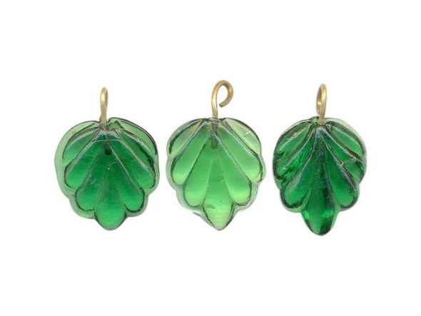 Glass Charm, Leaf, 14x11mm (100 Pieces)